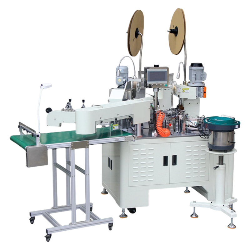 全自動(dòng)雙頭剝皮排線打端穿膠殼機(jī)高速智能排線開線壓端子插膠殼機(jī)